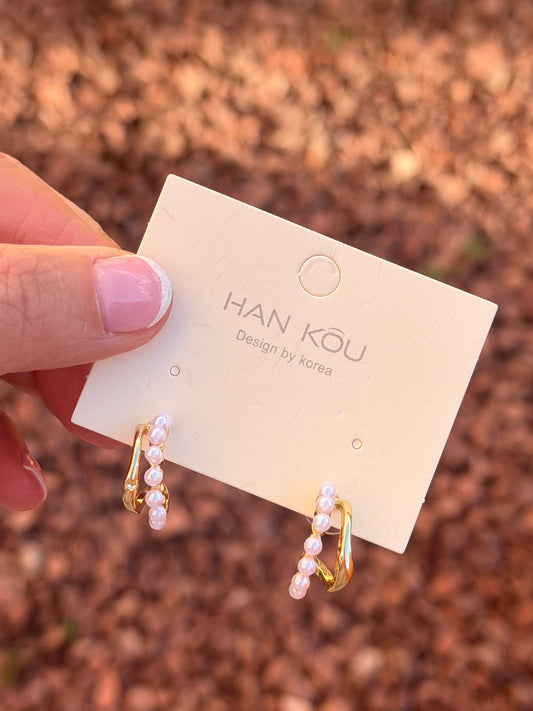 Faux Pearl Hoops