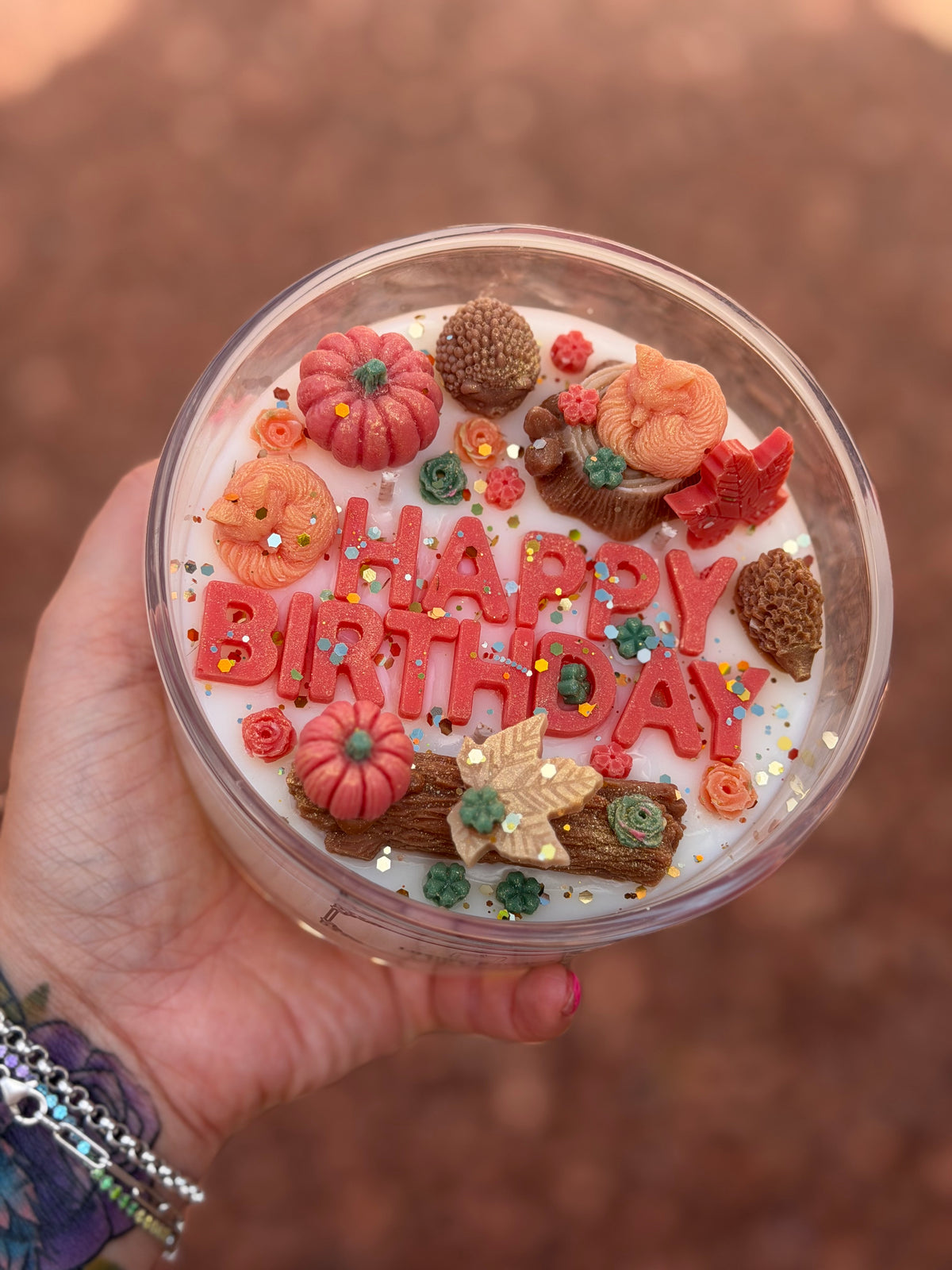 Autumn Woodland Happy Birthday Candle